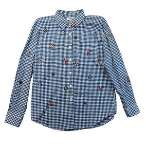 TEDDI Shirt Women's Medium Blue White Nautical Check Button Up Roll Tab Sleeve